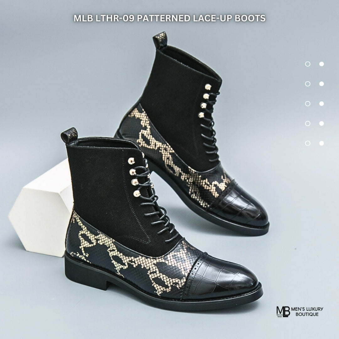 MLB LTHR-09 Patterned Lace-Up Boots: The Epitome of Modern Elegance