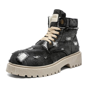 MLB LTHR-14 Distressed Denim Combat Boots