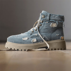 MLB LTHR-14 Distressed Denim Combat Boots