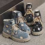 MLB LTHR-14 Distressed Denim Combat Boots