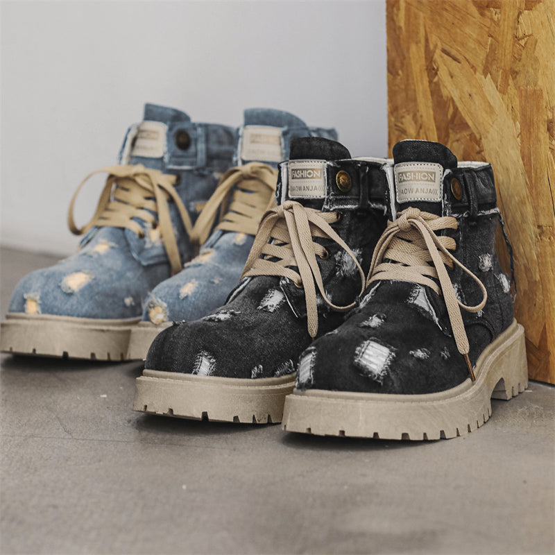 MLB LTHR-14 Distressed Denim Combat Boots