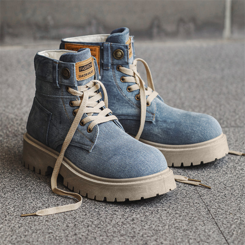 MLB LTHR-13 Denim Lace-Up Boots