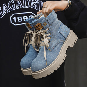 MLB LTHR-13 Denim Lace-Up Boots