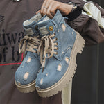 MLB LTHR-14 Distressed Denim Combat Boots