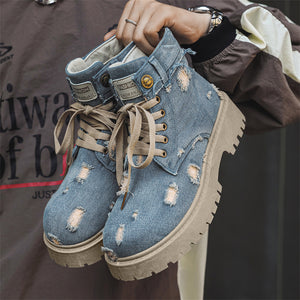 MLB LTHR-14 Distressed Denim Combat Boots