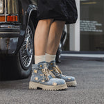 MLB LTHR-14 Distressed Denim Combat Boots