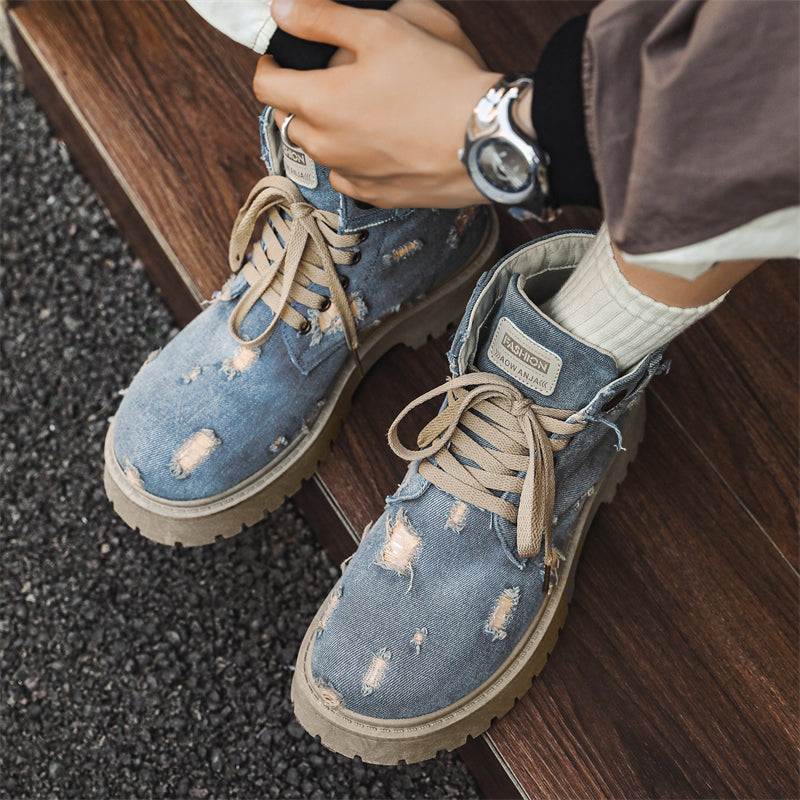 MLB LTHR-14 Distressed Denim Combat Boots