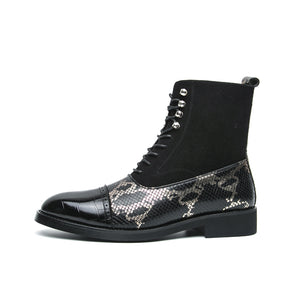 MLB LTHR-09 Patterned Lace-Up Boots