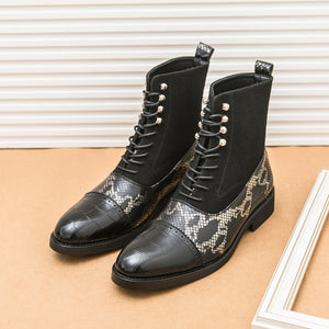 MLB LTHR-09 Patterned Lace-Up Boots