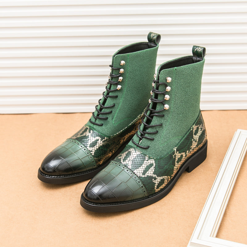 MLB LTHR-09 Patterned Lace-Up Boots