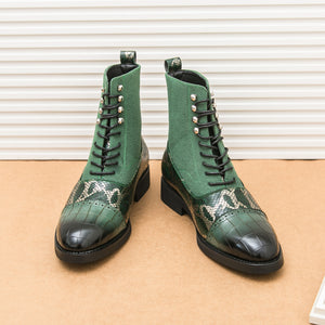 MLB LTHR-09 Patterned Lace-Up Boots