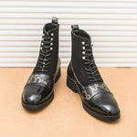 MLB LTHR-09 Patterned Lace-Up Boots