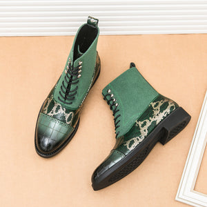 MLB LTHR-09 Patterned Lace-Up Boots