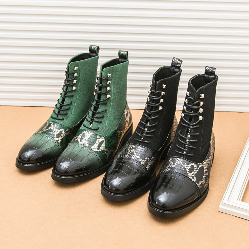 MLB LTHR-09 Patterned Lace-Up Boots