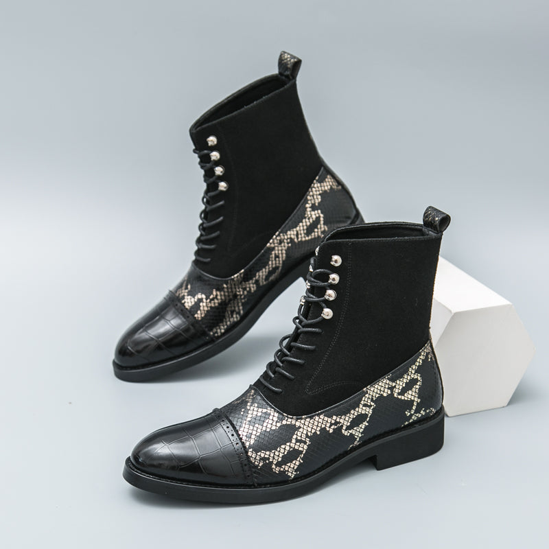 MLB LTHR-09 Patterned Lace-Up Boots