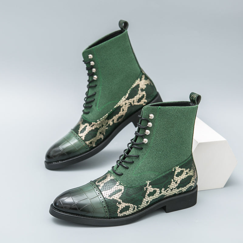 MLB LTHR-09 Patterned Lace-Up Boots