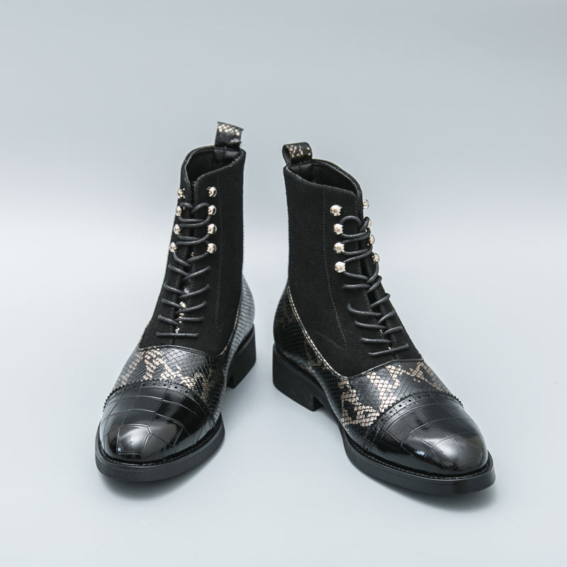 MLB LTHR-09 Patterned Lace-Up Boots