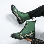 MLB LTHR-09 Patterned Lace-Up Boots