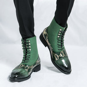 MLB LTHR-09 Patterned Lace-Up Boots