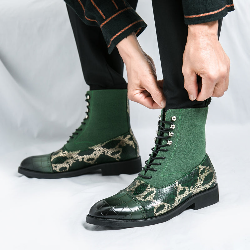 MLB LTHR-09 Patterned Lace-Up Boots