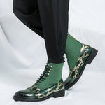 MLB LTHR-09 Patterned Lace-Up Boots