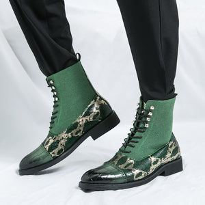 MLB LTHR-09 Patterned Lace-Up Boots