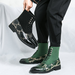 MLB LTHR-09 Patterned Lace-Up Boots