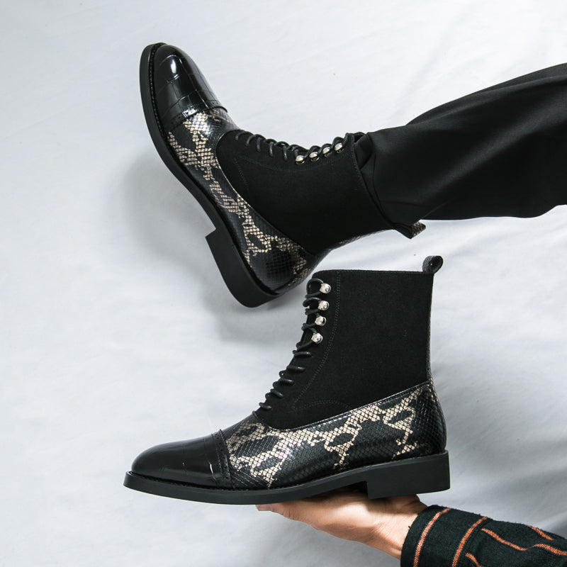 MLB LTHR-09 Patterned Lace-Up Boots