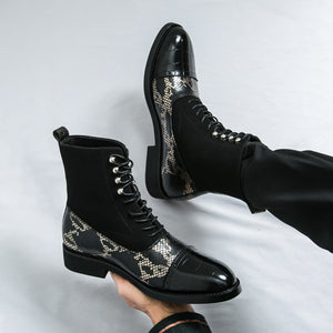 MLB LTHR-09 Patterned Lace-Up Boots