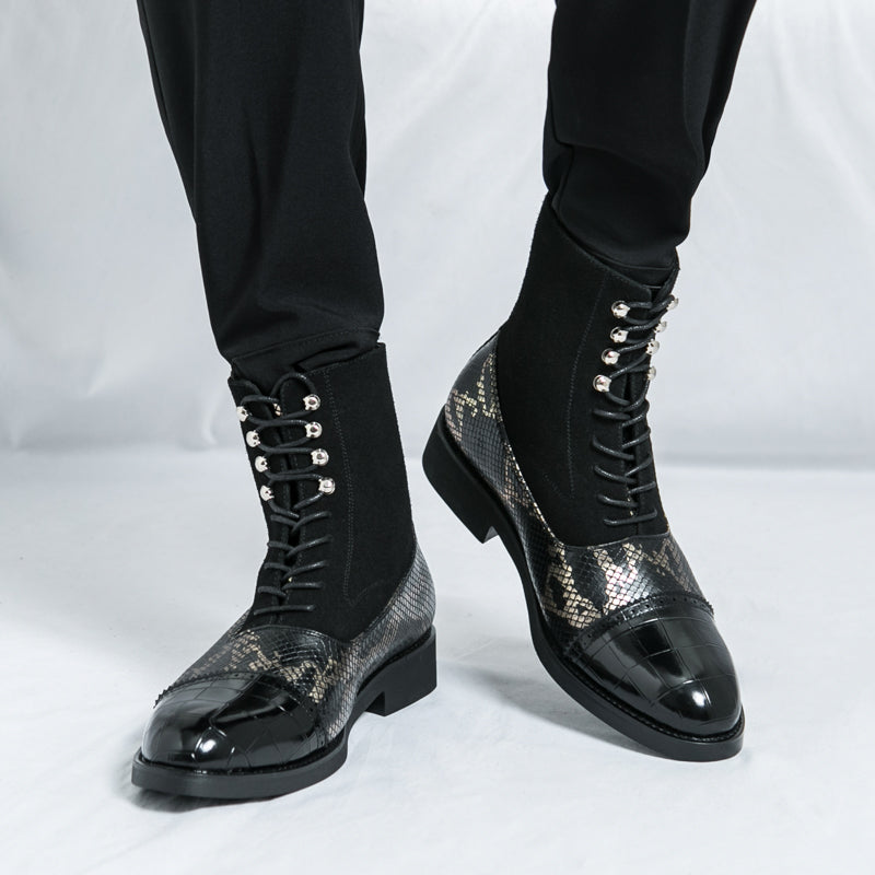 MLB LTHR-09 Patterned Lace-Up Boots