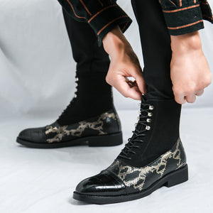 MLB LTHR-09 Patterned Lace-Up Boots