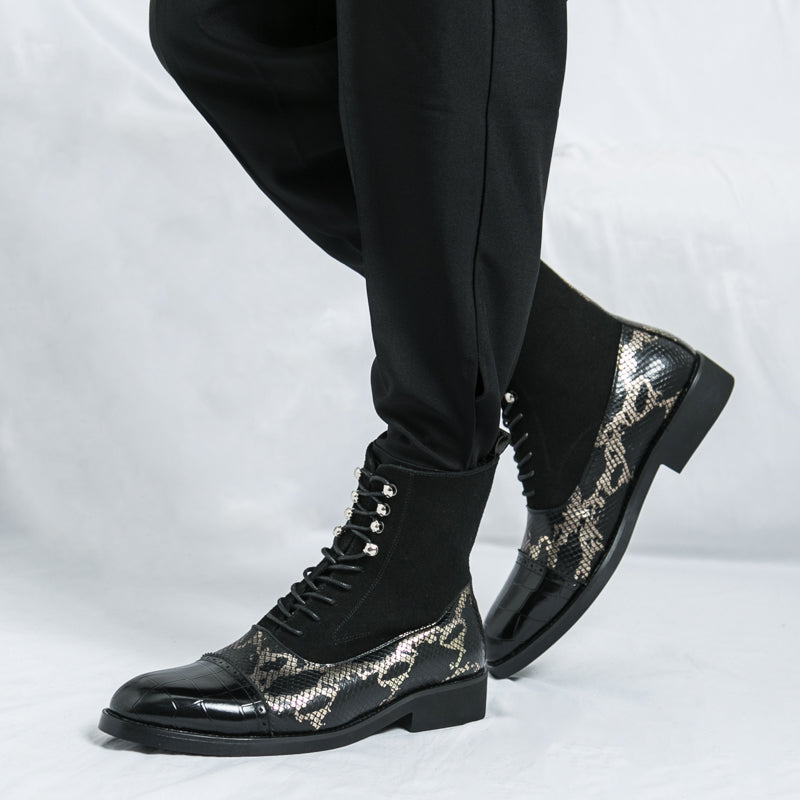 MLB LTHR-09 Patterned Lace-Up Boots