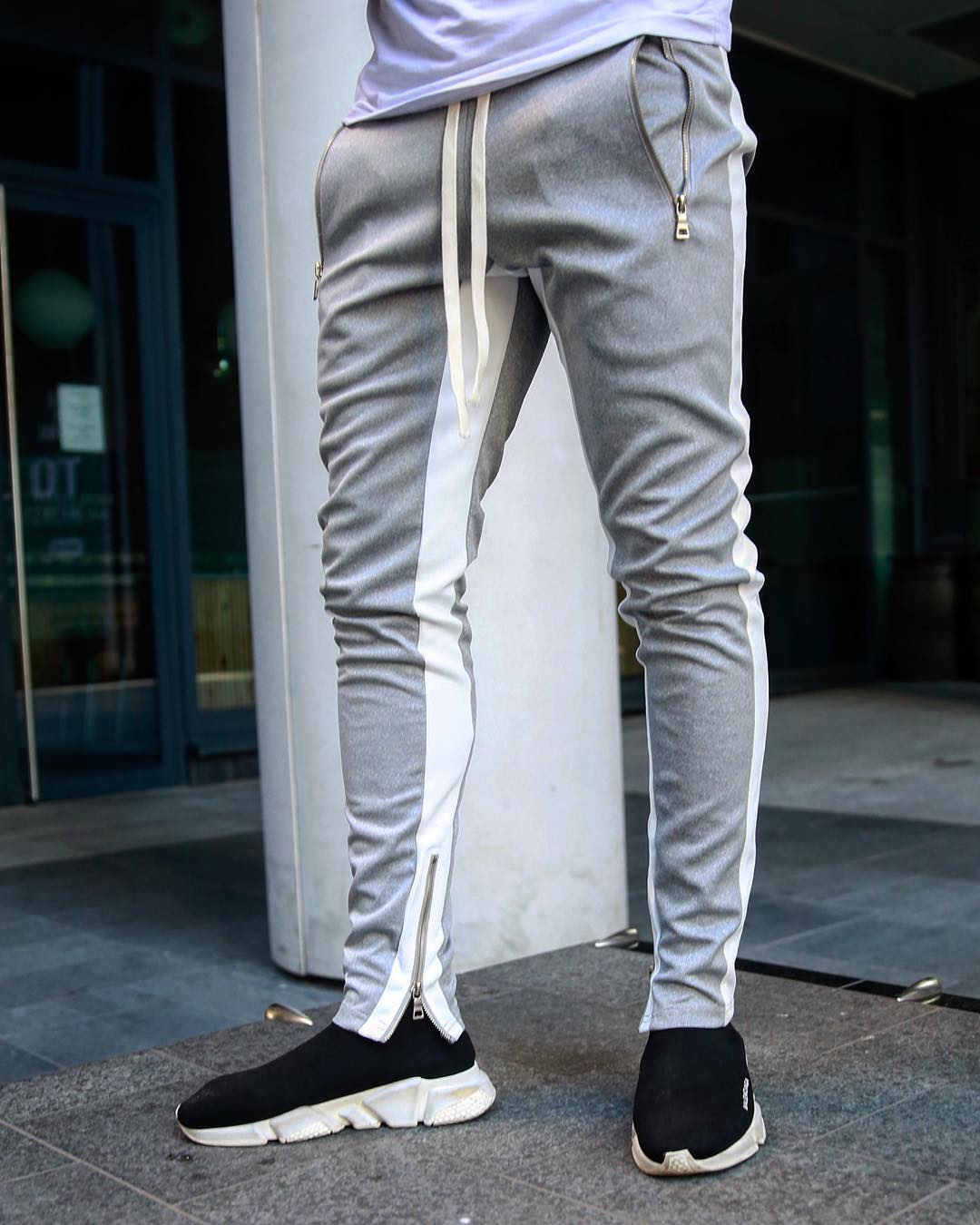 Men's Track pant Style Side Stripe Pants with Ankle Zipper DL1163 