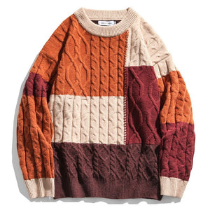 Colour Block Cable-knit Oversized Sweater