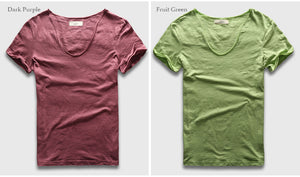 Basic Solid Cotton V Neck Slim Fit T-Shirt - 12 Colors