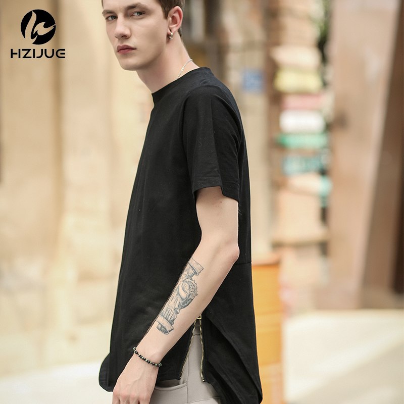 Arc Cut Long T-Shirt with Side Zipper - 3 Colors