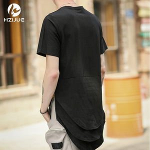 Arc Cut Long T-Shirt with Side Zipper - 3 Colors