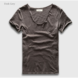 Basic Solid Cotton V Neck Slim Fit T-Shirt - 12 Colors