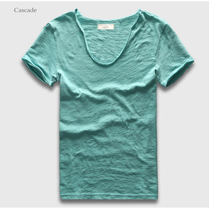 Basic Solid Cotton V Neck Slim Fit T-Shirt - 12 Colors