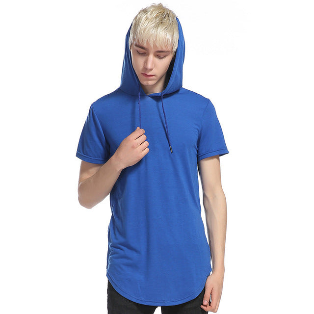 Longline Slim-Fit Side Zipper Hooded T Shirt - 8 Colors