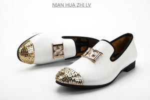 Luxury Handcrafted Gold Metal Toe Loafers