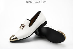 Luxury Handcrafted Gold Metal Toe Loafers