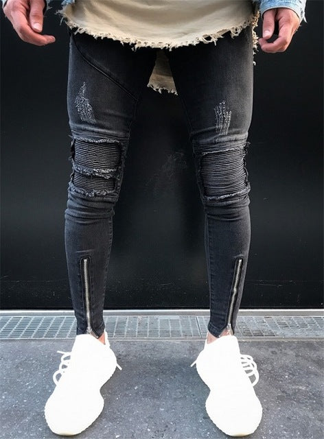 Skinny Stretch Faded Black Ankle Zipper Jeans