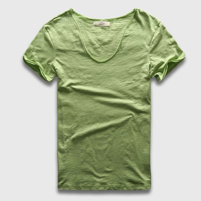 Basic Solid Cotton V Neck Slim Fit T-Shirt - 12 Colors