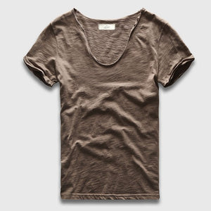 Basic Solid Cotton V Neck Slim Fit T-Shirt - 12 Colors