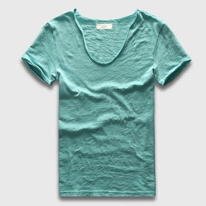 Basic Solid Cotton V Neck Slim Fit T-Shirt - 12 Colors