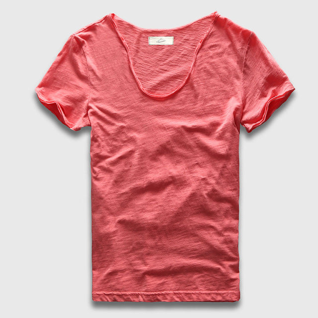 Basic Solid Cotton V Neck Slim Fit T-Shirt - 12 Colors